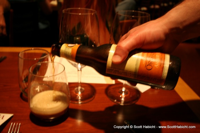 They paired a glass of wine and beer with each course.