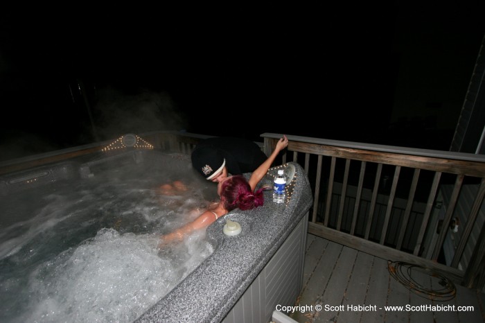 On a freezing cold nite, nothing beats a hot tub and a hot kiss.