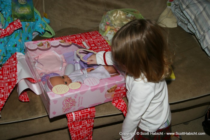 Amber opens up gifts.