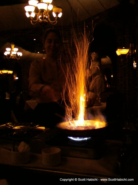 Jamie makes us some tableside bananas foster at Reflections.