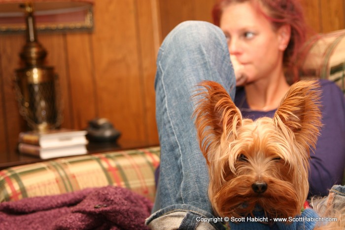 Kelli and Riley watch some football at my mother-in-law's.