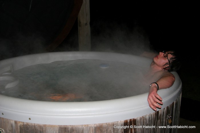 Mark made use of the hot tub....