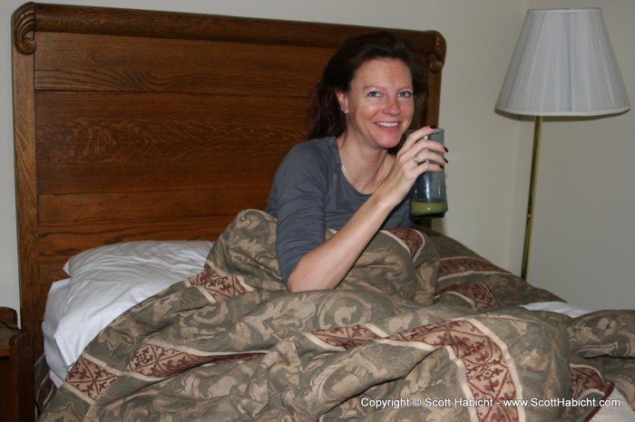 The next morning, I brought Kelli some OJ in bed.