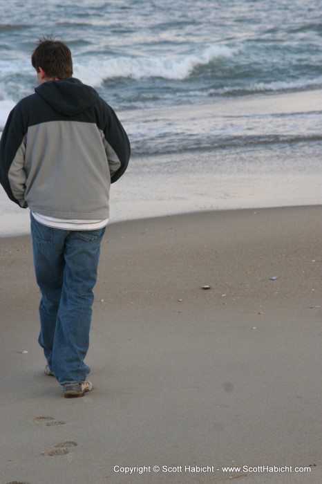 Mark went looking for shells.