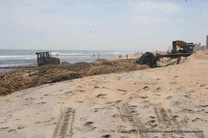 To replenish the beach, they dredge sand from the bay and pump it over to the ocean.