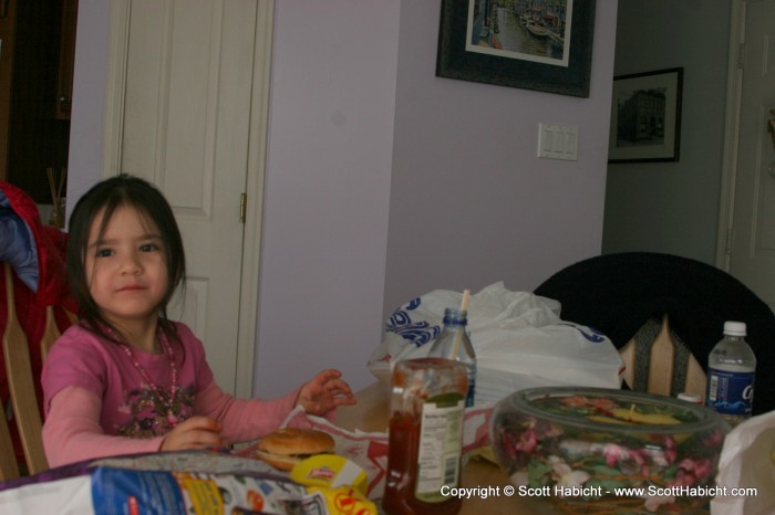 Ashley enjoys a happy meal.