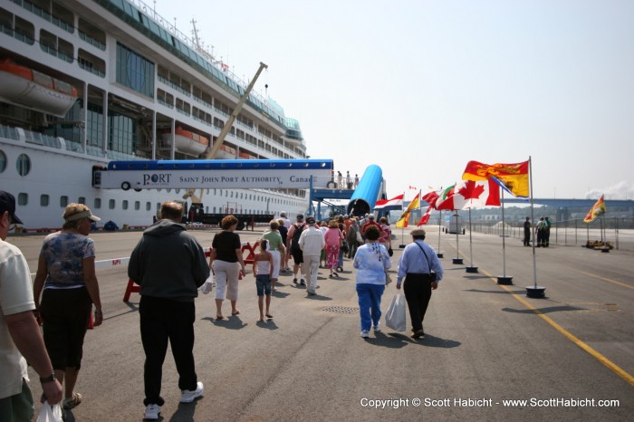 The line for the buffet started outside the ship.