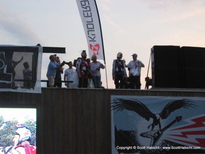 And the parachuter landed on top of the pavillion.