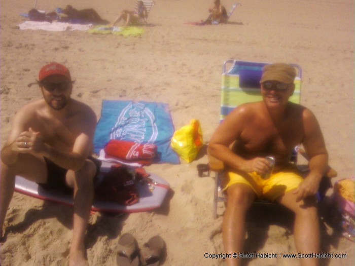 Drinking beer on the beach with my beach neighbor, Tom.