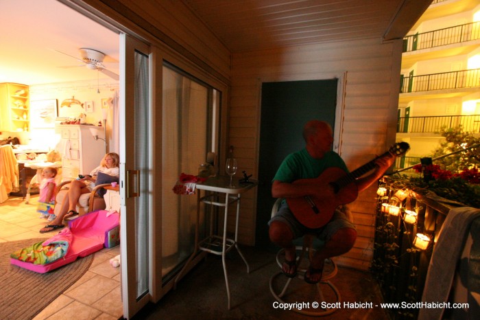 Back at the condo, Tom and I played guitar.