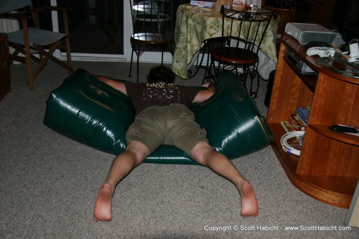 Scott left that night to make the Raven's game the next day, so when we got back, I deflated his bed.