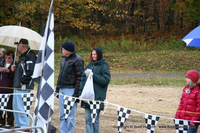 Kelli gets a prime spot for the start of the pig races.