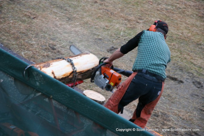 No log cutting would be complete without power tools.