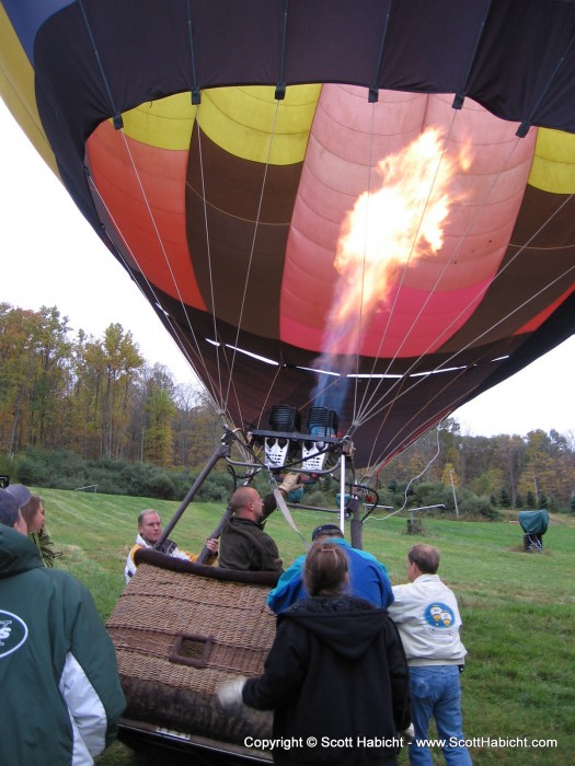 Due to the weather, the balloons didn't fly, but they did fill them with air.