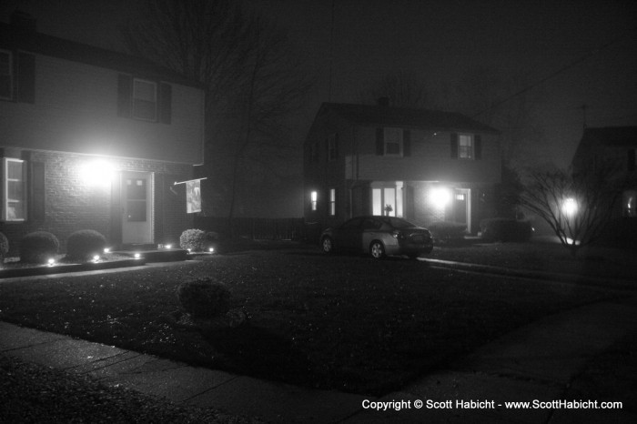 A foggy night at Peter and Megan's house.