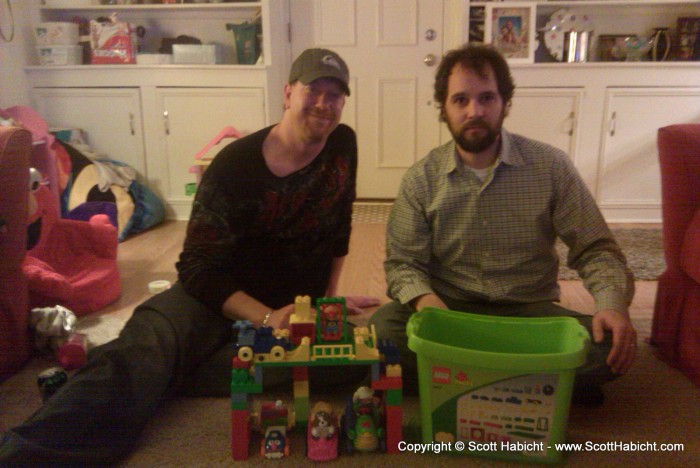 Scott and I built a lego garage using all the pieces in the bucket.