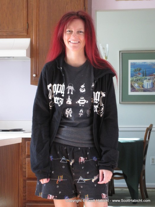 Pink Floyd boxers (mine), Lilly Allen shirt, and an Apoptygma Berzerk jacket, PLARS.