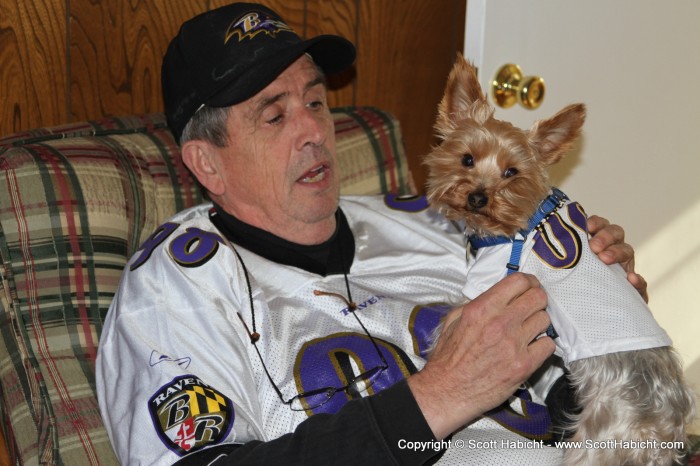 Mike and Riley both wore their jerseys.