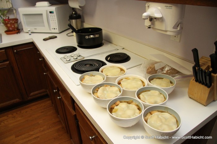 We had a lot of onions from the CSA, so I made a large batch of french onion soup.