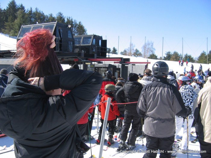 Kelli got her hair ready so it wouldn't get in her face at the break-neck speeds at which she skis.