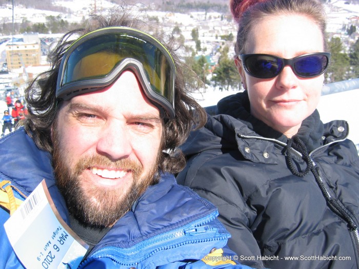 Heading up the lift for our first run of the day.