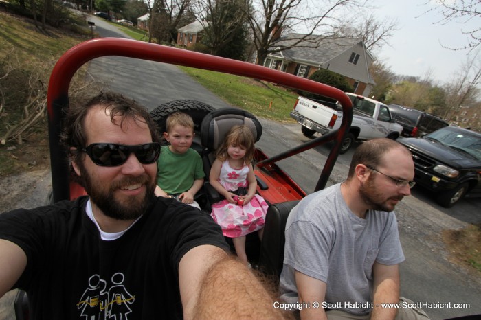 He needed to go over to the other house, so we piled into the Jeep....