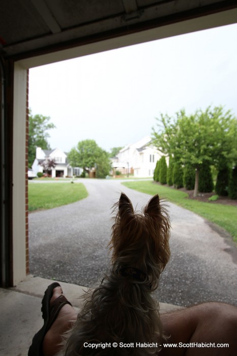 Riley and I watching a thunderstorm roll through.