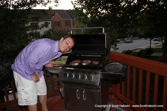 Walter fired up the grill with dinner.