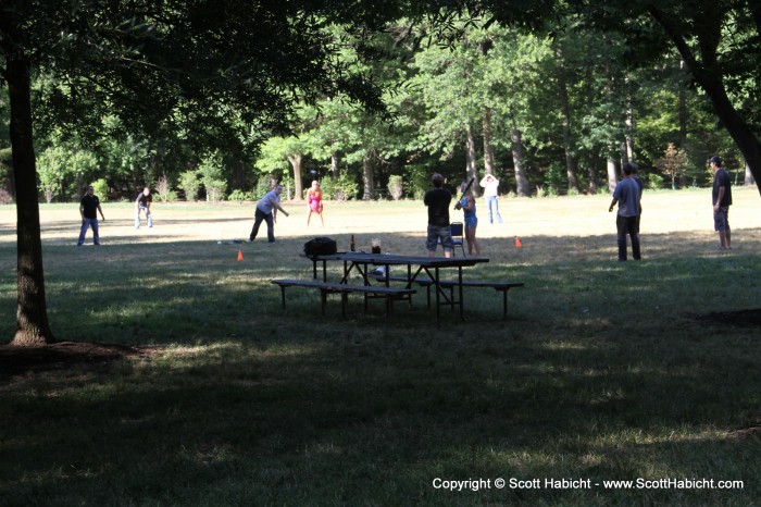 The rest of the band was enjoying a game of wiffle ball.