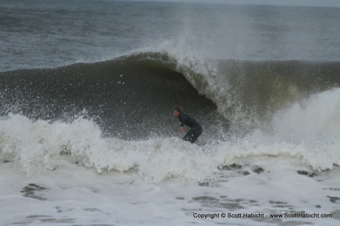 The waves from Hurricane Earl were big for Ocean City (The surfer is about 6 feet tall).