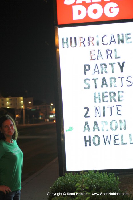 One of the few signs in town mentioning Hurricane Earl.