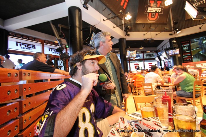 Yours truly was more than happy to voice his opinion about the media not talking about Ed Reed missing the first 6 games. (Check the TV in the background)