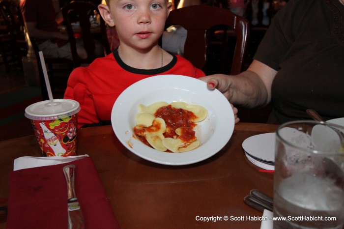 Taylor was more impressed with his Mickey Mouse raviolis.