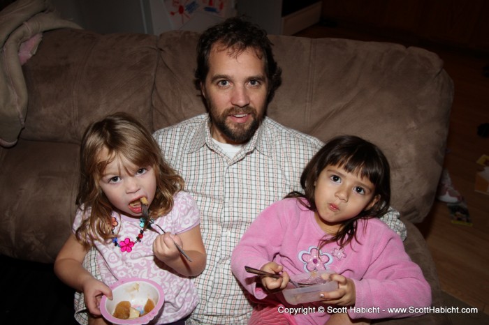 Back inside for dessert, and my lap is big enough for 2 nieces.