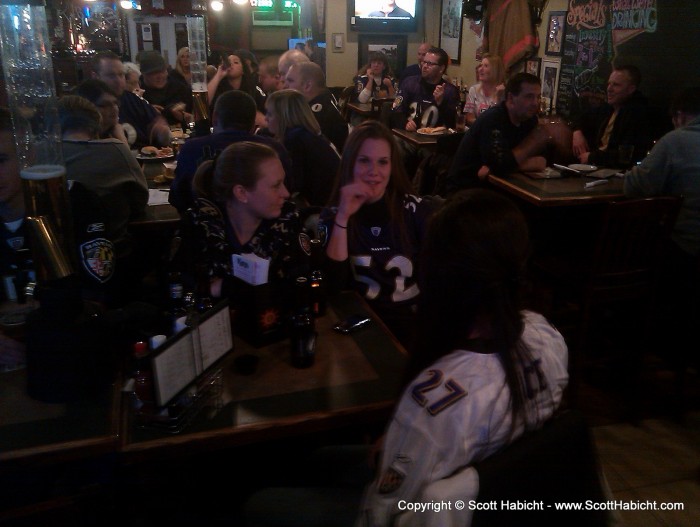 The crowd was thick with Ravens fans.