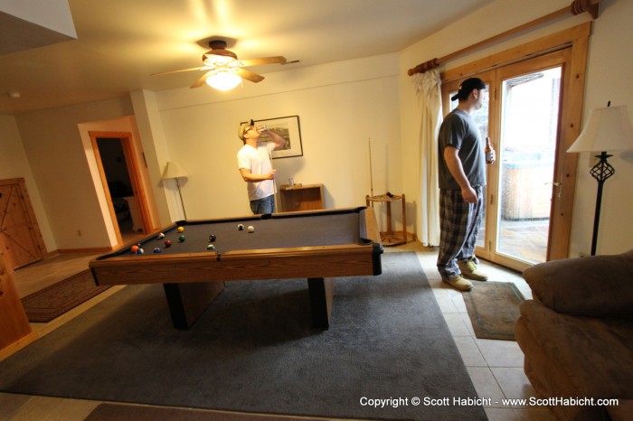 And shooting pool in the basement.