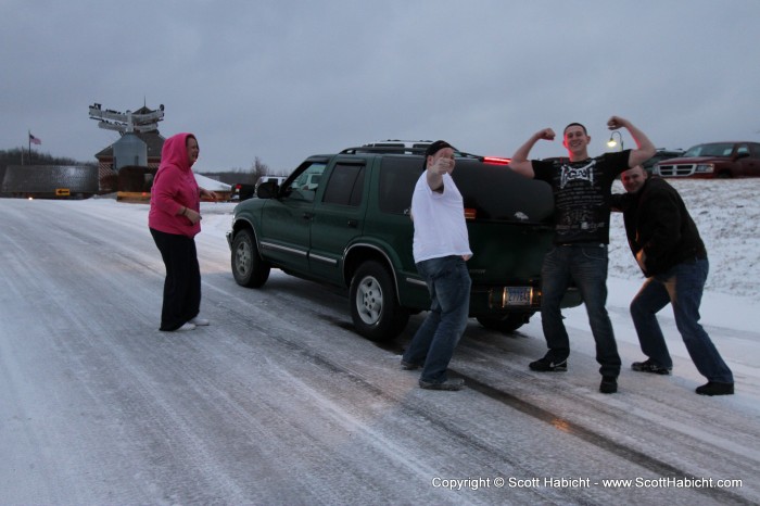 Conditions were getting very icy, and this was a car stuck going up the hill.