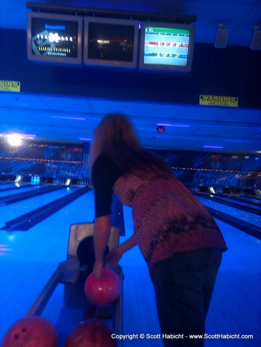 And she's not sure if she bowls any better with it...