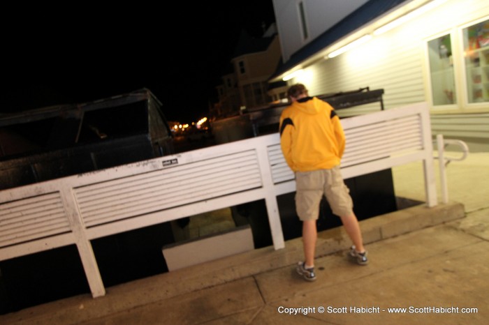 While we waited, Peter investigated a wet spot behind a dumpster.