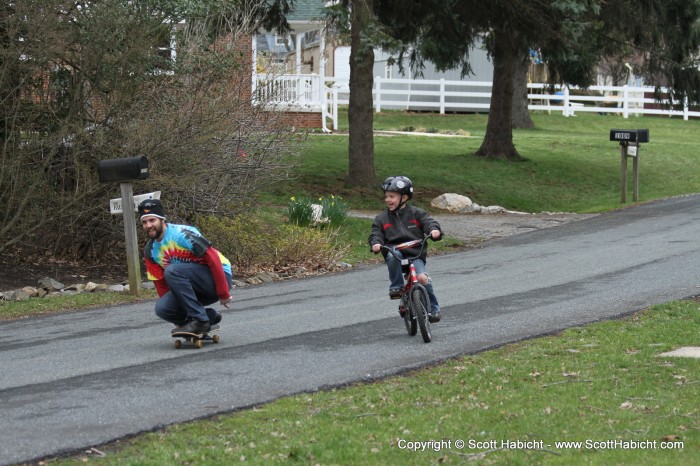 He and I raced down the hill together.