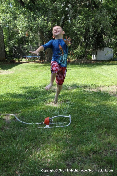 It was a great day outside, so the kids played in the sprinkler.