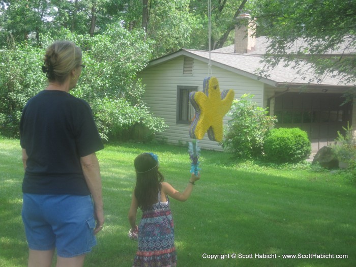 Outside with the piñata....