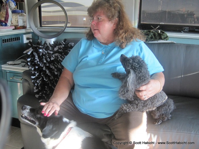 Rita, the lady who owns this RV, keeps 2 cats and this dog in hers.