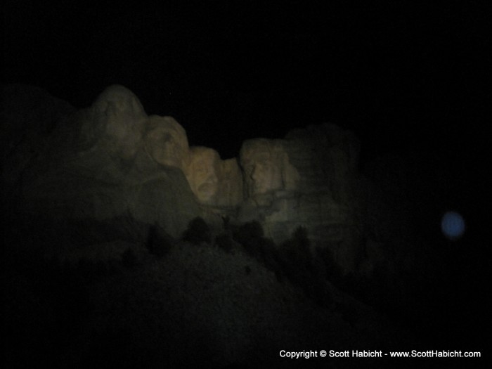 Mt. Rushmore lit up.