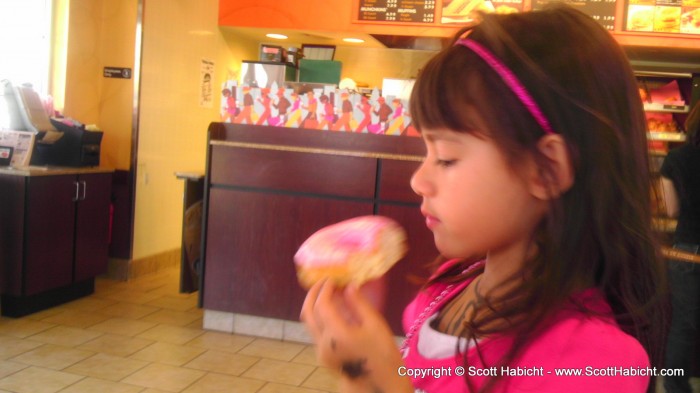 Babysitting Sophia one day, and we got doughnuts.