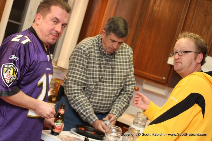 I had the guys over to watch a Raven's game, and they were eating left over meatballs from the wine party.