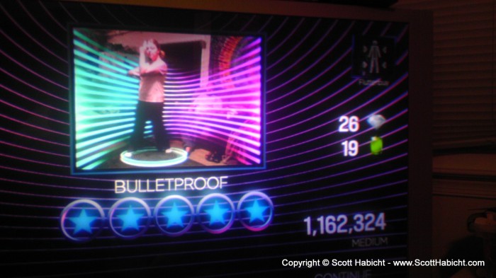 Erin was getting good at Dance Central 2 and can now 5 star on a regular basis.