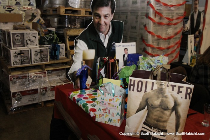 This was the gift table for Hugh...