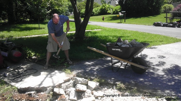 I helped my brother bust up a section of his sidewalk.