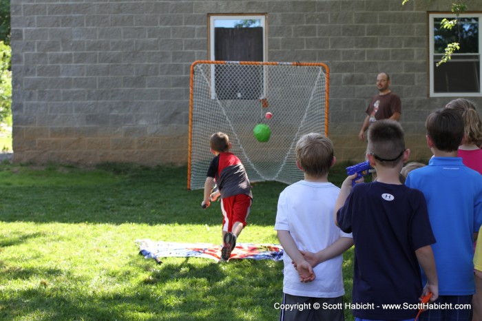 For Taylor's birthday, instead of doing a traditional pinata, the kids tried to hit it with a lacrosse ball.